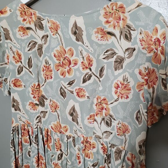 Vintage 90s Dress Womens Size Medium Floral Drop Waist Tie Lace Up Sheer Flowy - Picture 7 of 10